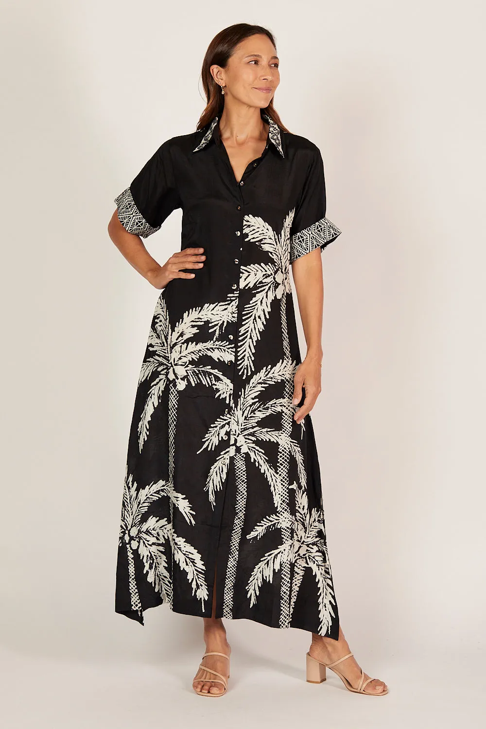 Gracie Shirt Dress in Sunset Palms