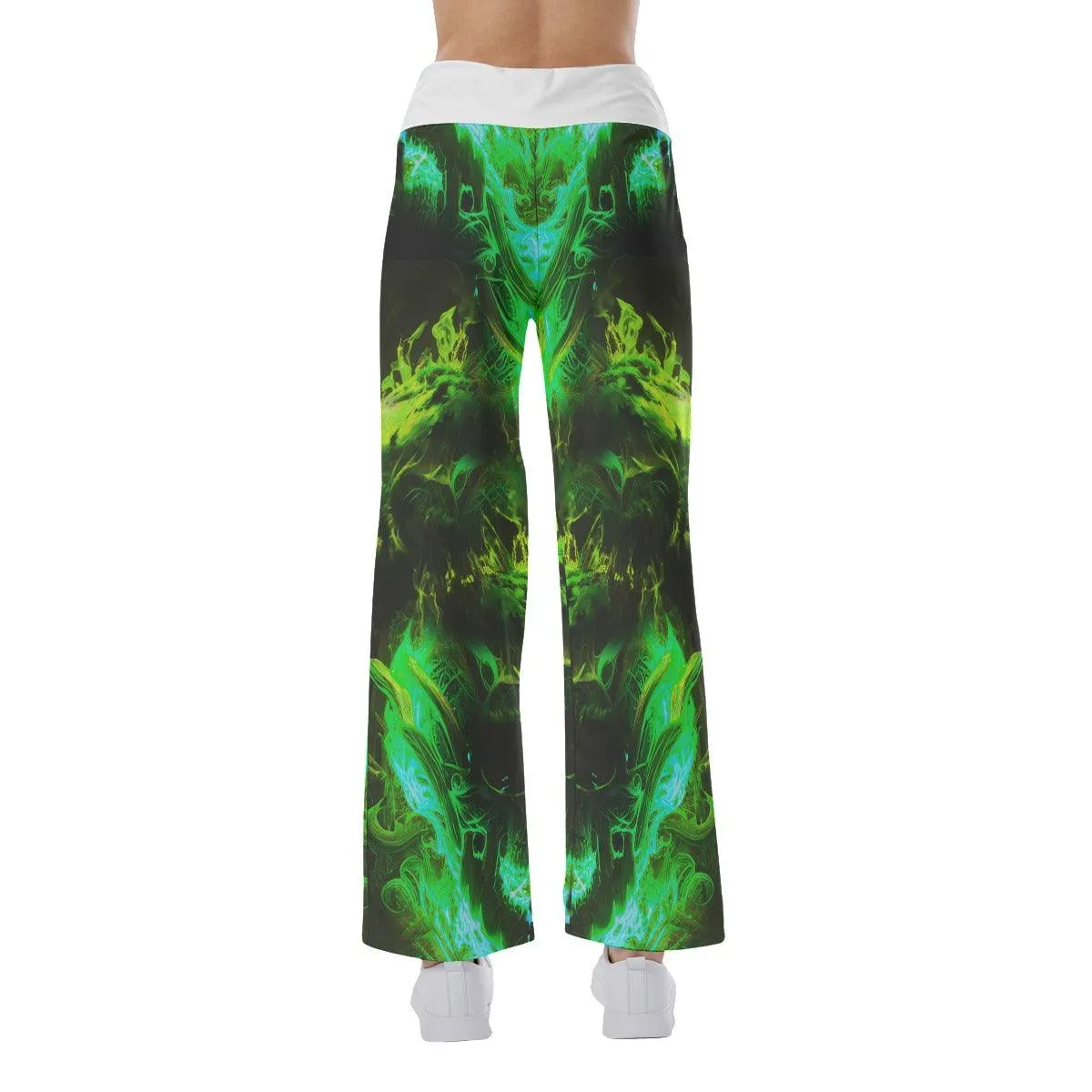 Green Purple Fire Skull High-waisted Wide Leg Pants