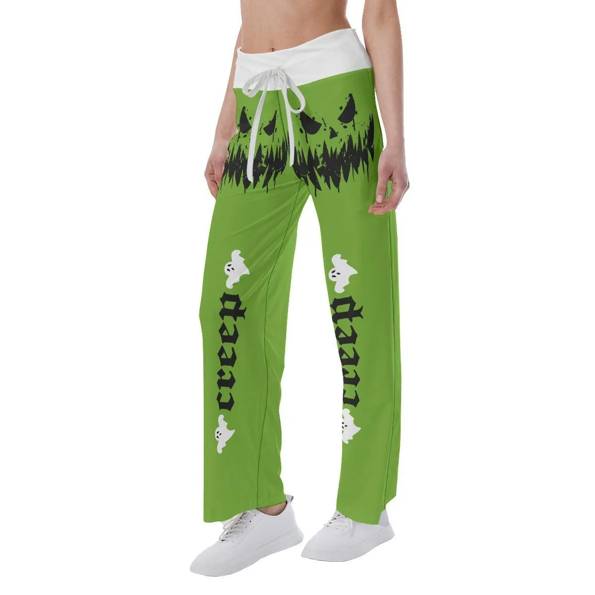 Green Skull Creep Creep High-waisted Wide Leg Pants