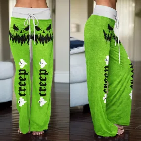Green Skull Creep Creep High-waisted Wide Leg Pants