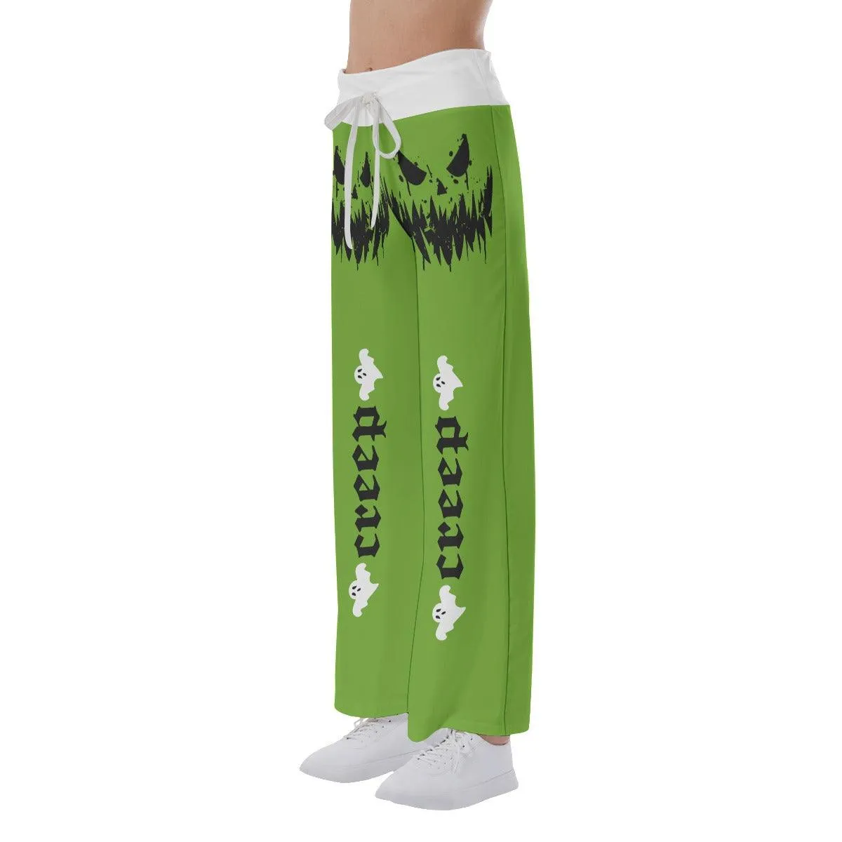 Green Skull Creep Creep High-waisted Wide Leg Pants