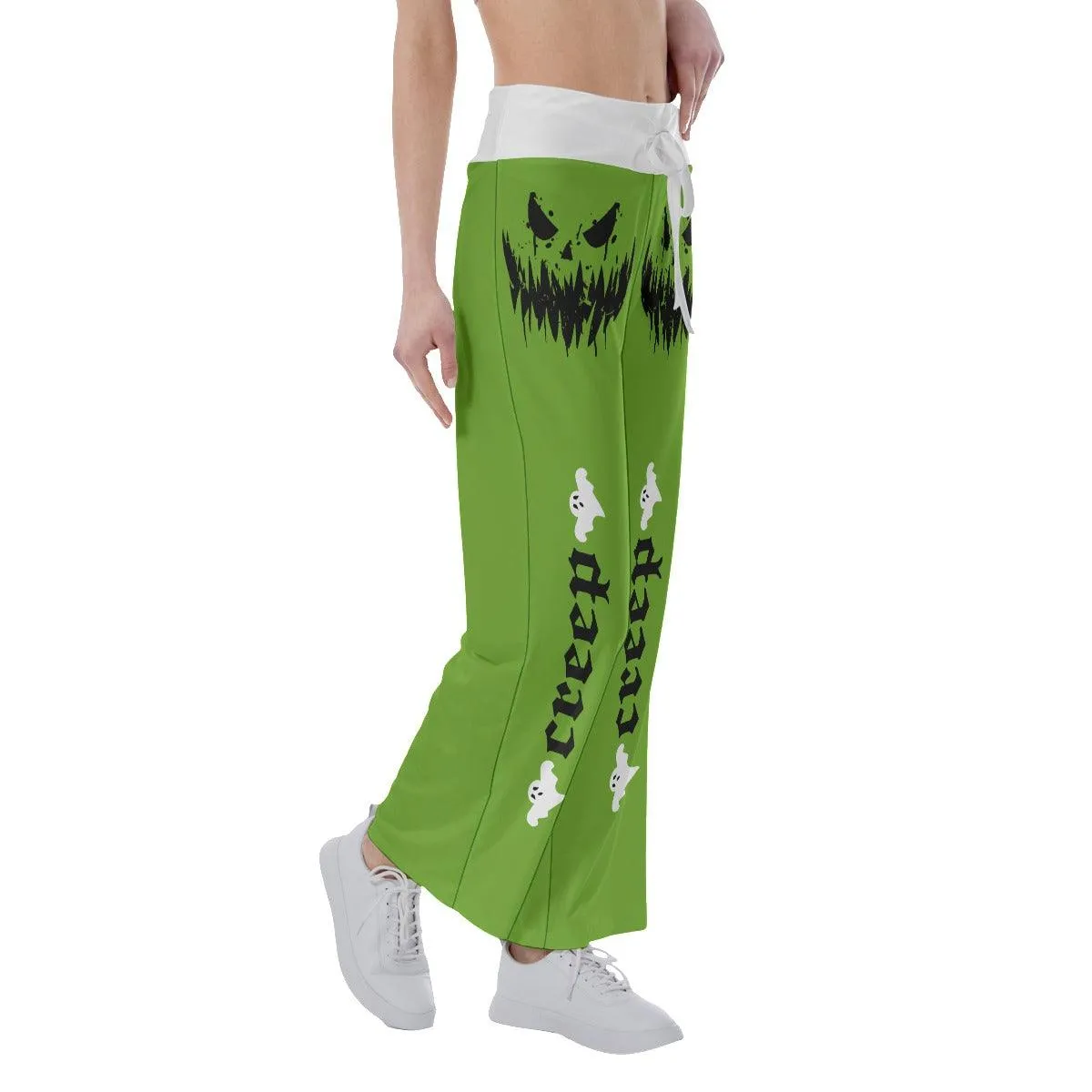 Green Skull Creep Creep High-waisted Wide Leg Pants
