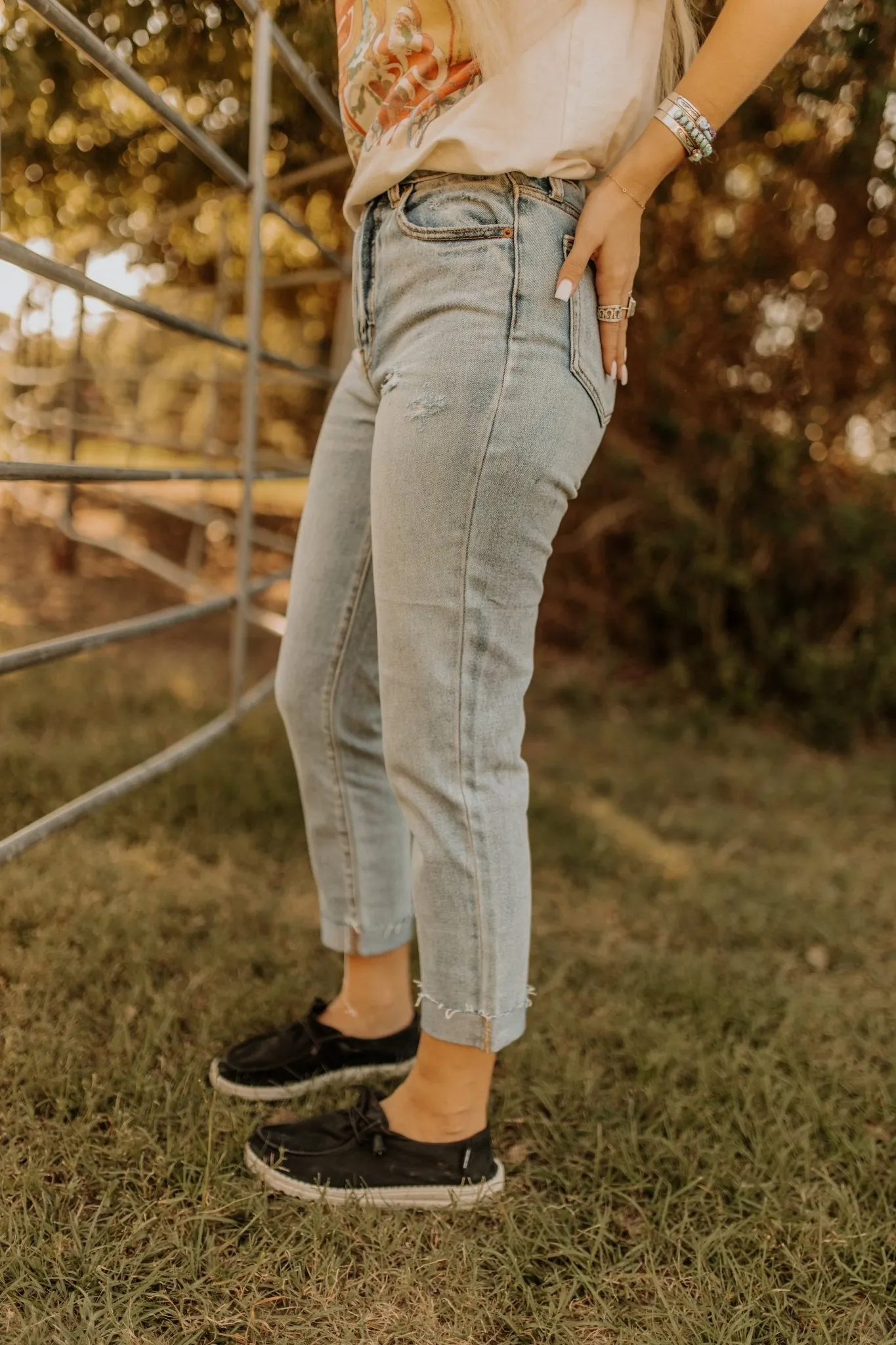 High Rise Light Wash Cuff Jean