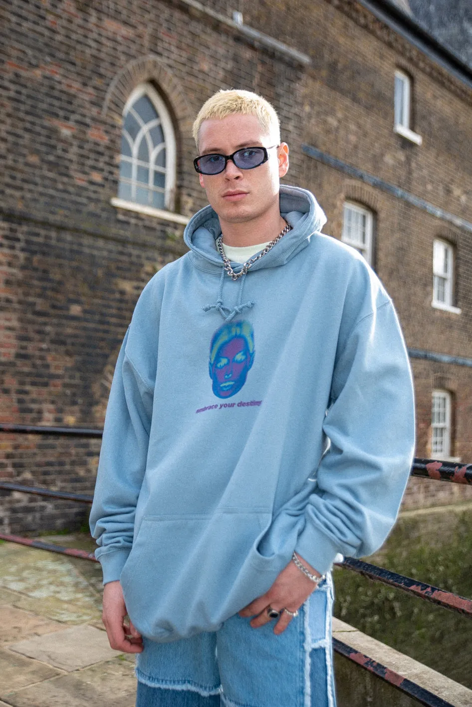 Hoodie in Dusty Blue with Embrace Your Destiny Print