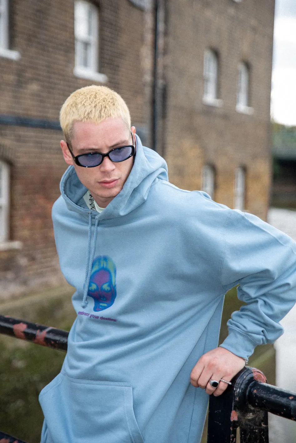Hoodie in Dusty Blue with Embrace Your Destiny Print