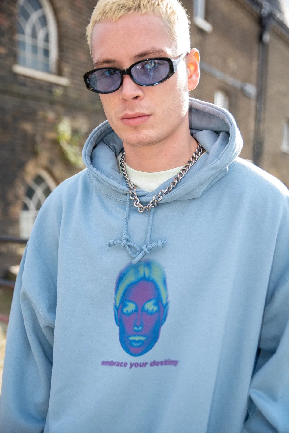 Hoodie in Dusty Blue with Embrace Your Destiny Print