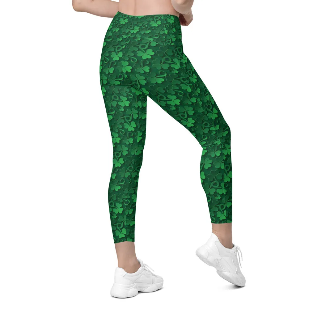 Irish 3D Shamrocks Leggings with Pockets