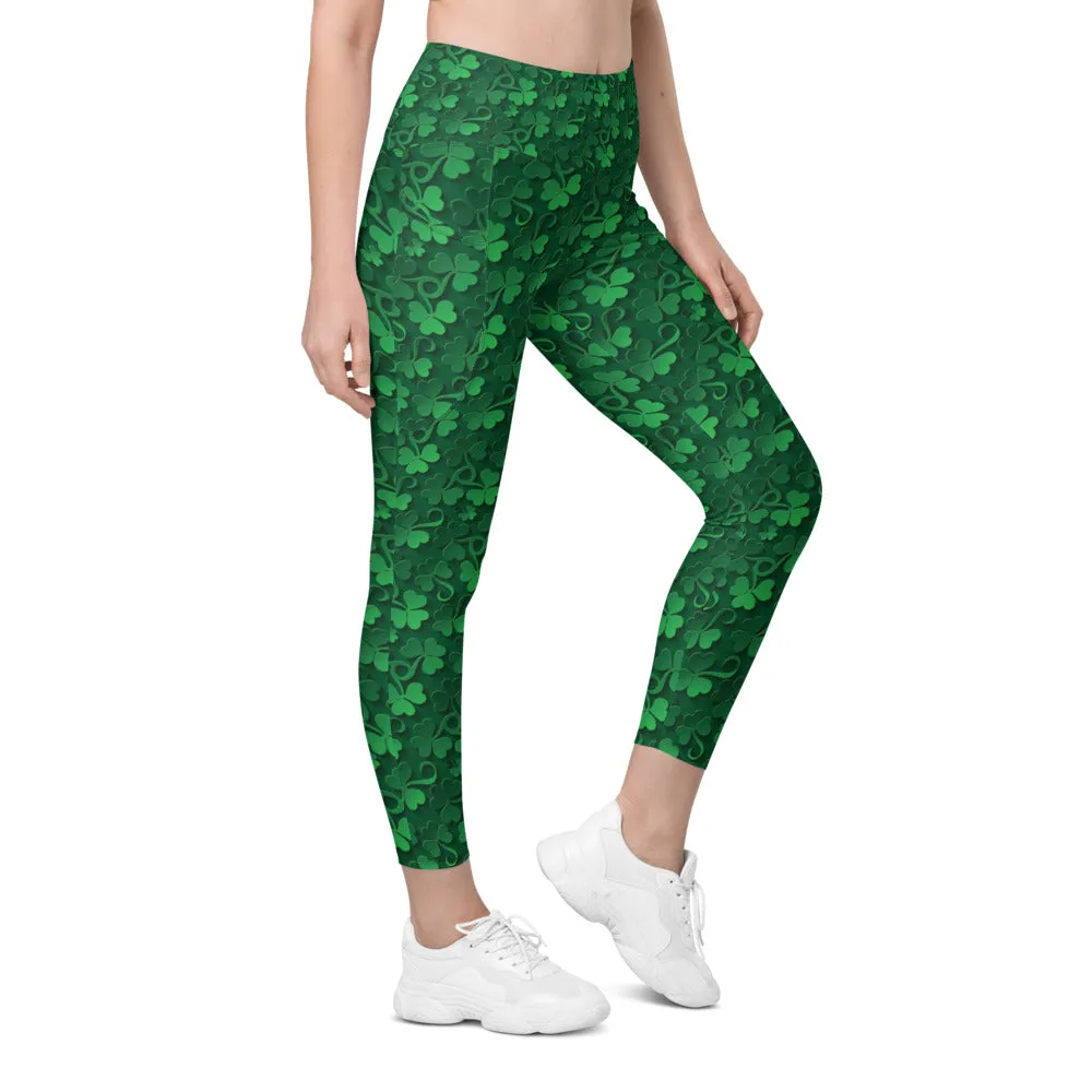 Irish 3D Shamrocks Leggings with Pockets