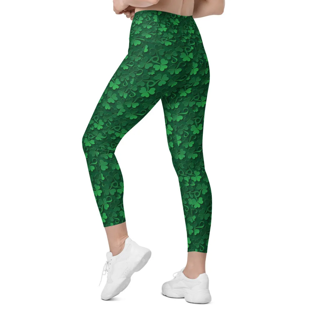 Irish 3D Shamrocks Leggings with Pockets