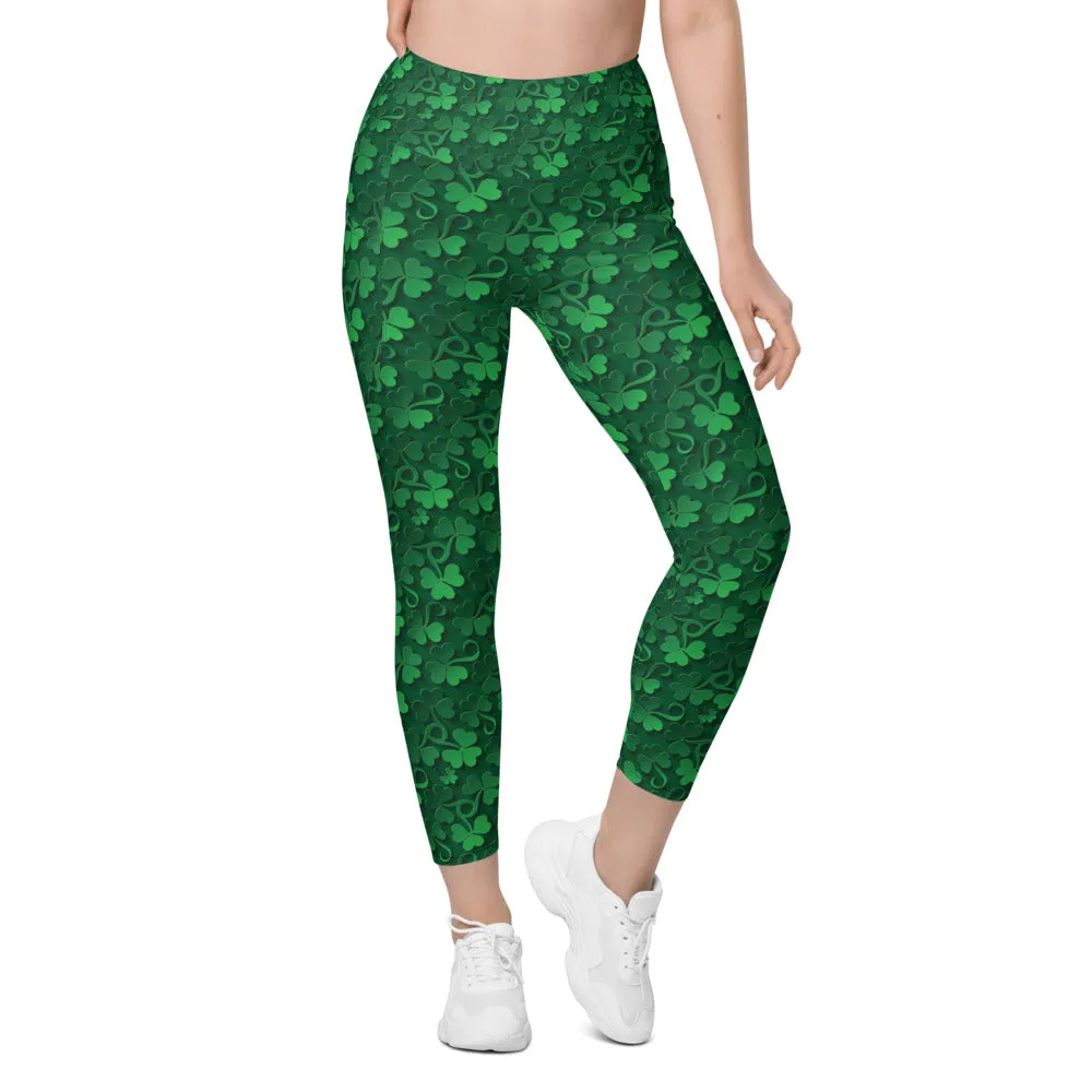 Irish 3D Shamrocks Leggings with Pockets