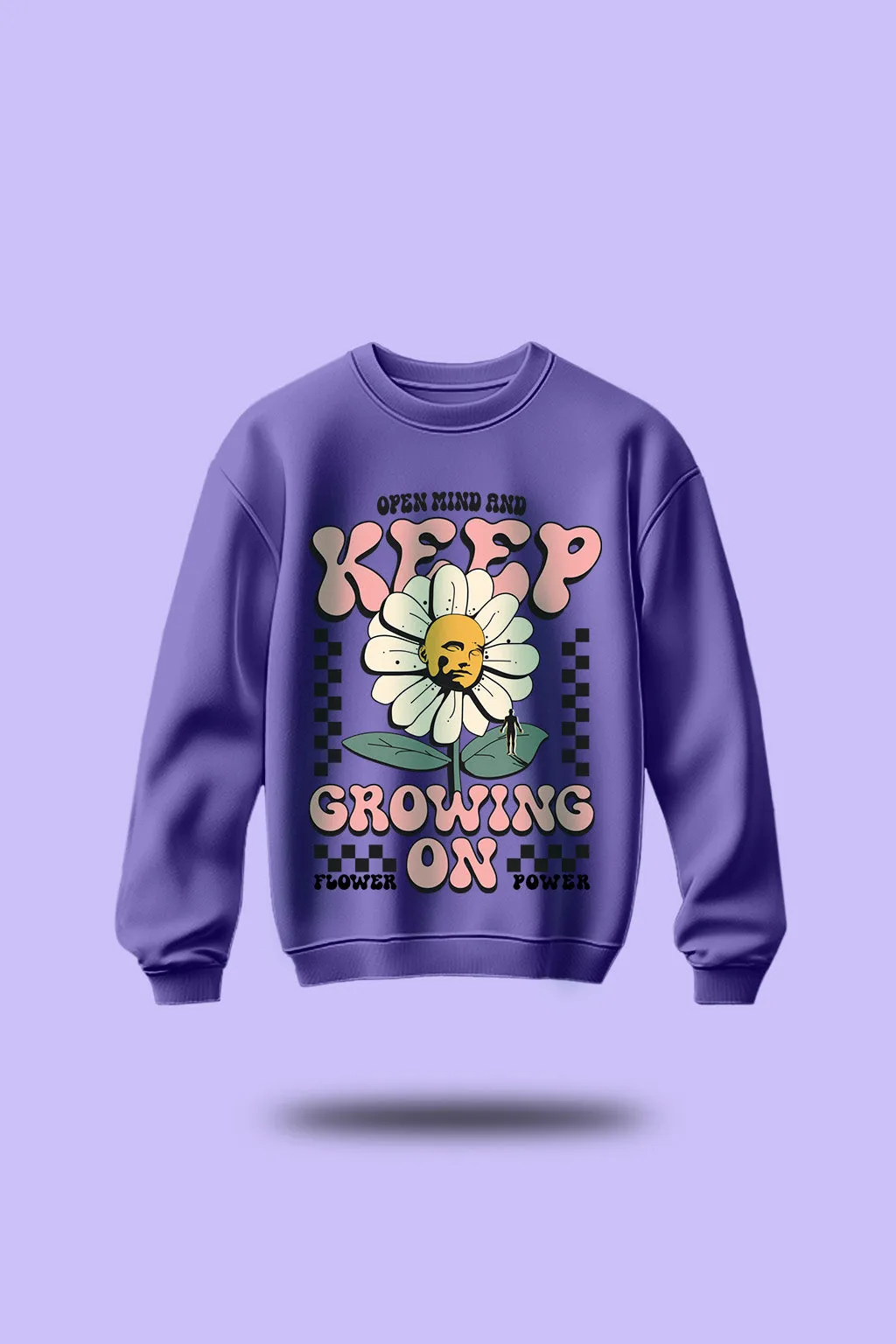 Keep Growing Purple Front Typographic Printed Sweatshirt