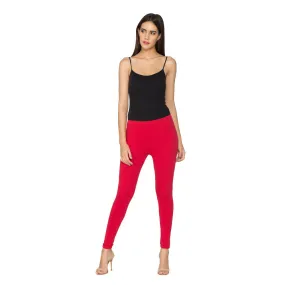 Libertina Red Solid Jersey Lycra Ankle Leggings for Women