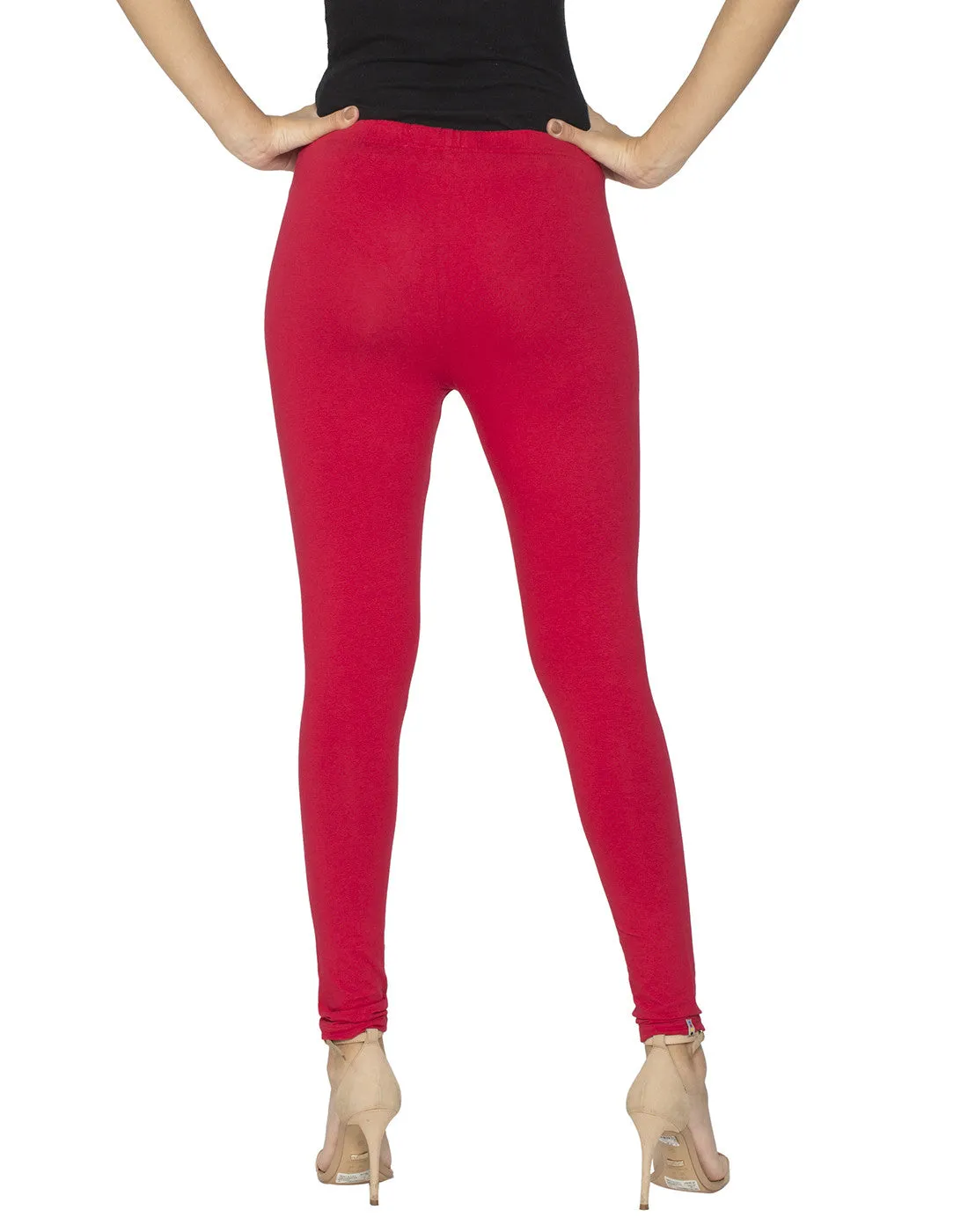 Libertina Red Solid Jersey Lycra Ankle Leggings for Women