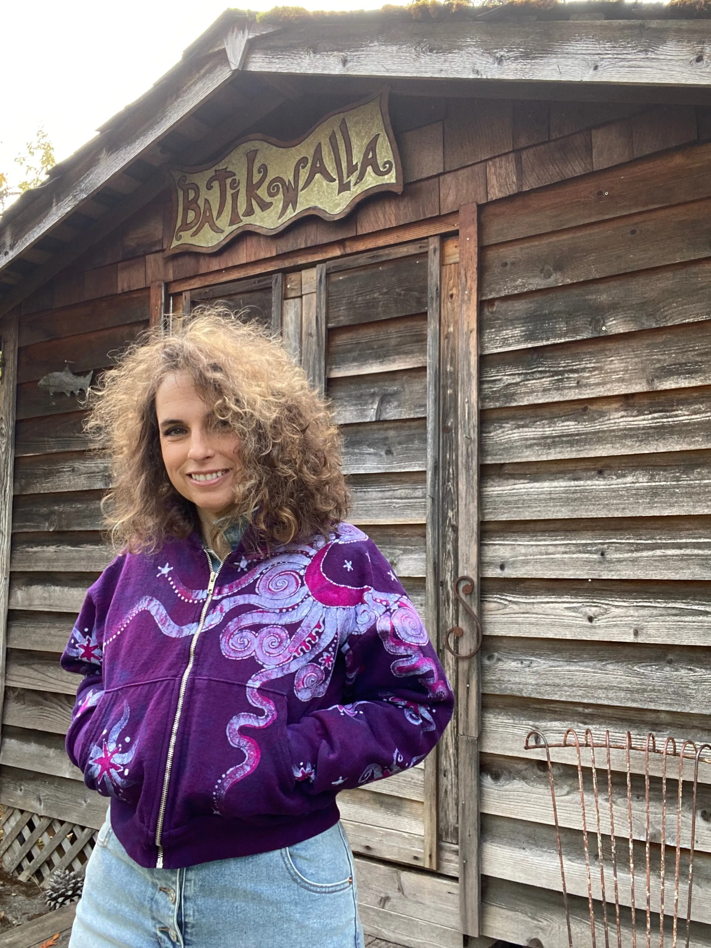 Magenta Surf Boardwalk Handmade Batik Hoodie - Size S/M