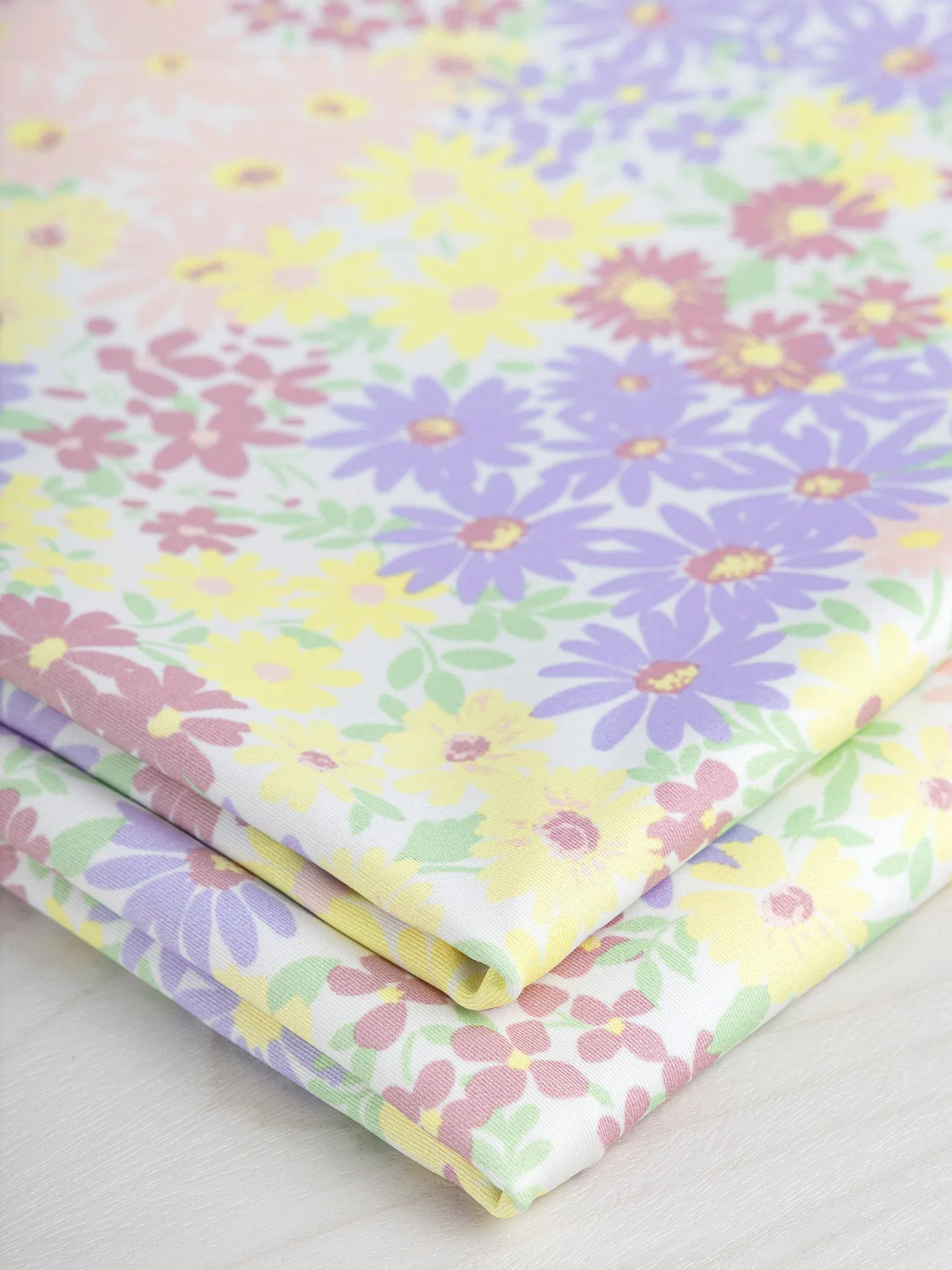 Matisse Inspired Daisy Recycled Swim Performance Knit - White   Lavender   Yellow - Swatch
