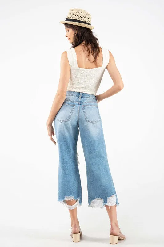 Medium Blue High Rise Crop Straight Women Jeans