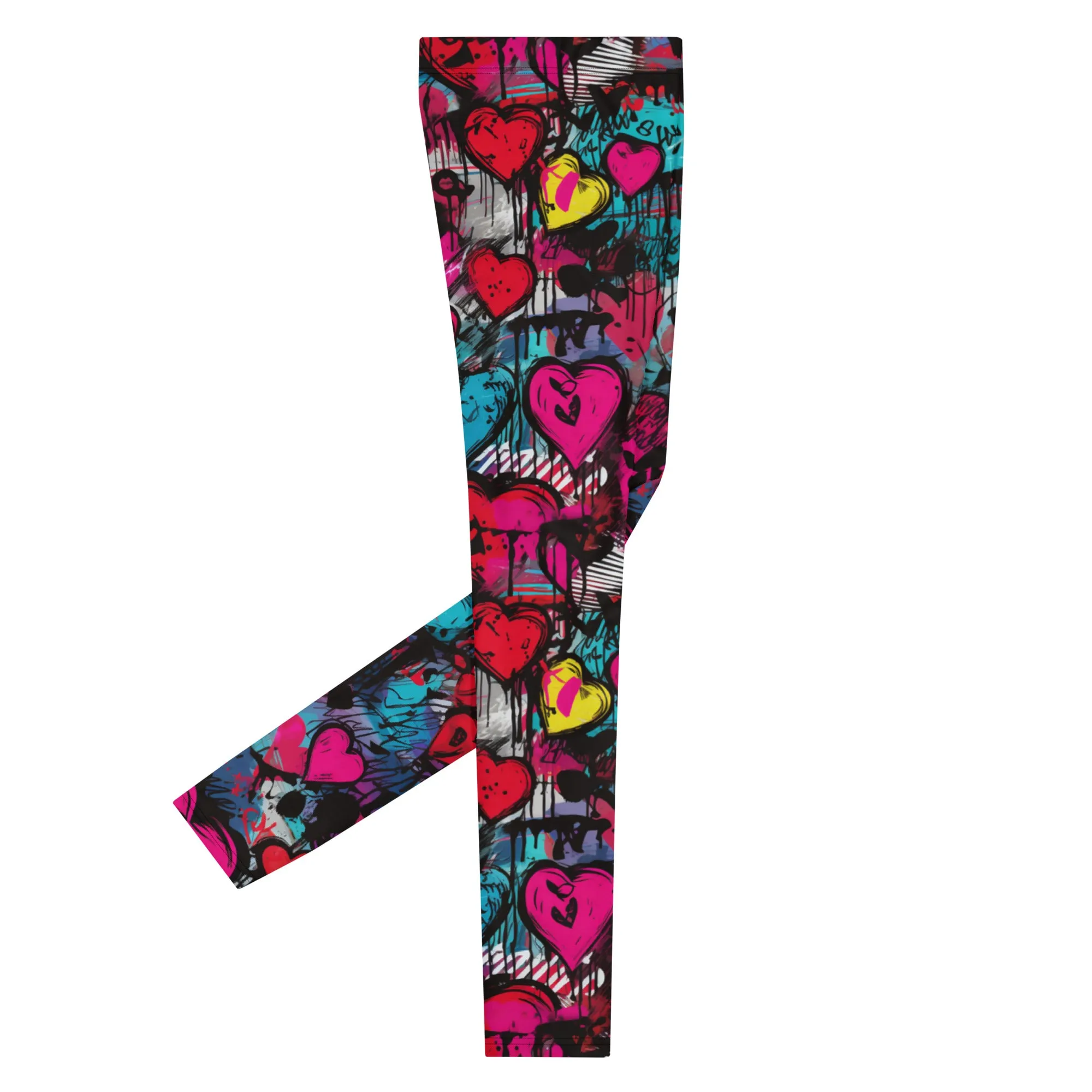 Men's Dance Leggings - Red Graffiti Hearts