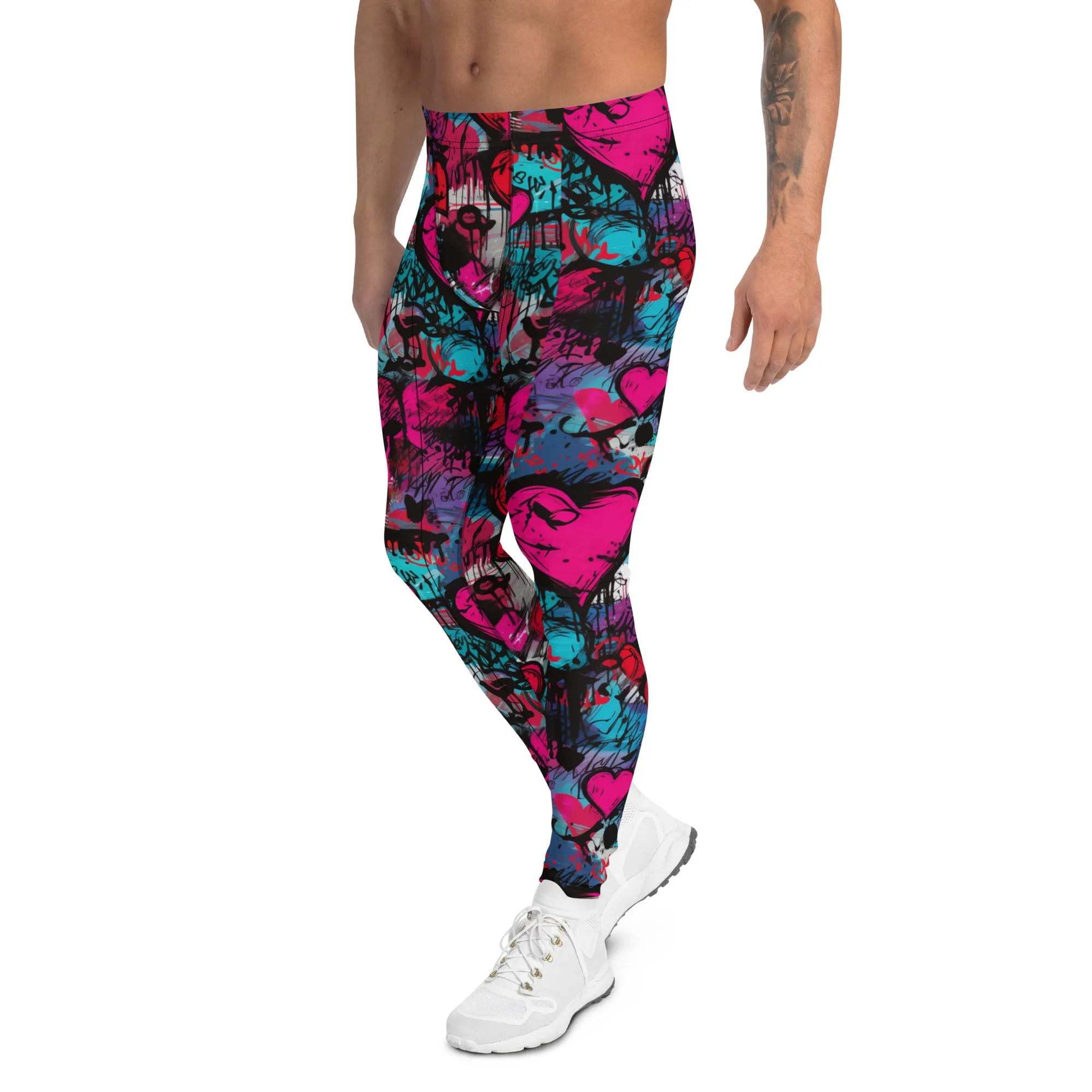 Men's Dance Leggings - Red Graffiti Hearts