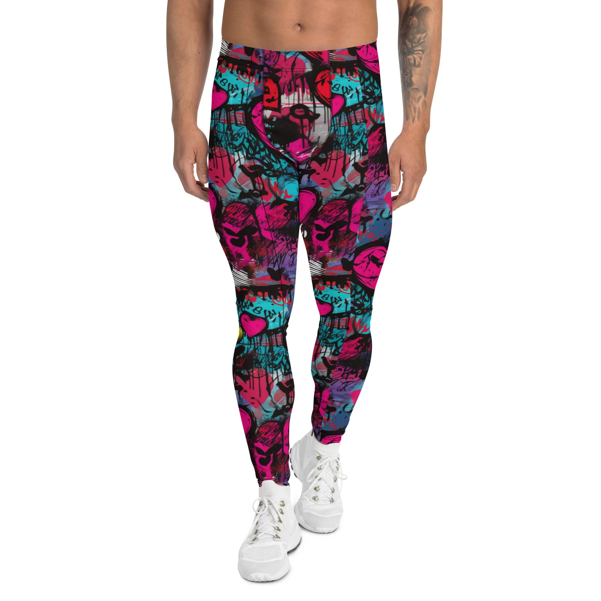 Men's Dance Leggings - Red Graffiti Hearts