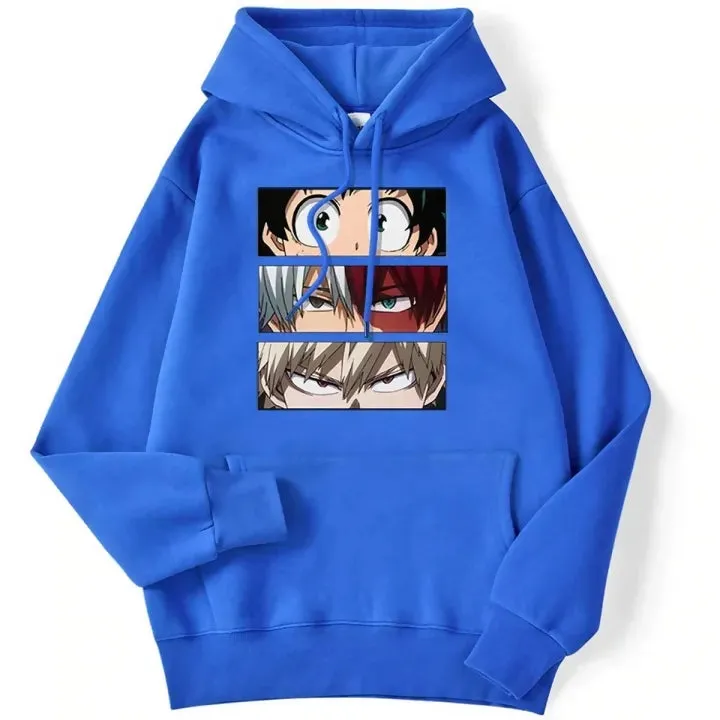 My hero anime cartoon printed pullover hoodie for men