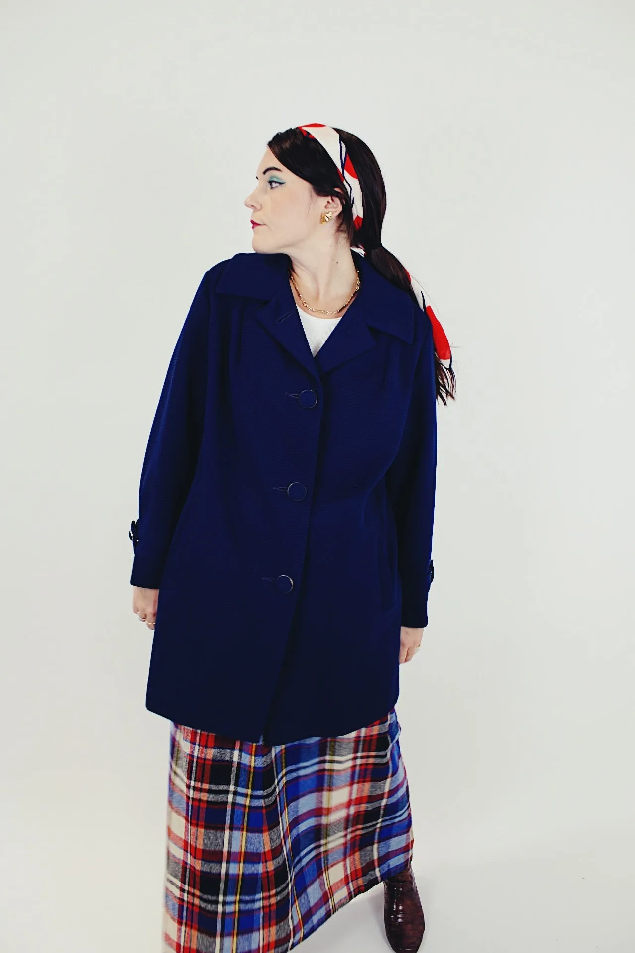 Navy Ribbed Long Coat