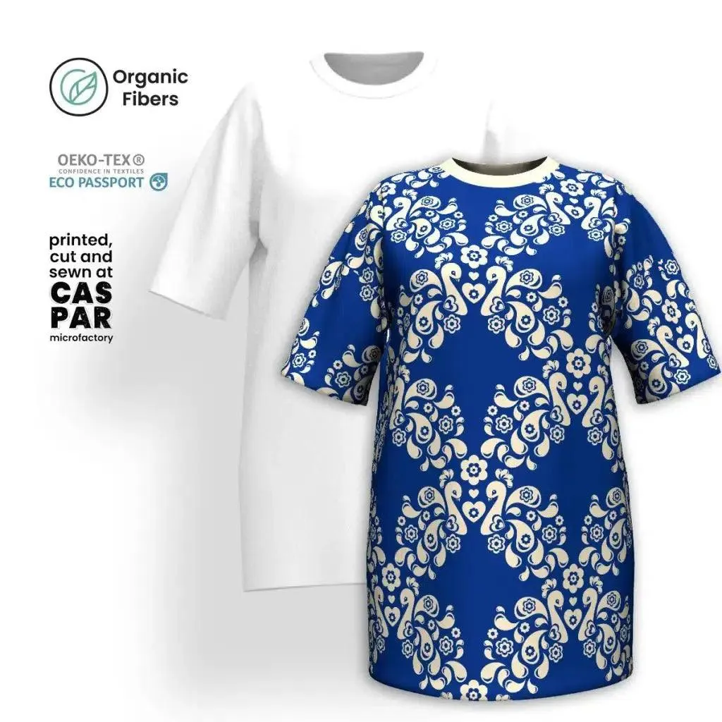 PEACOCK LOVE blue - T-shirt dress (organic cotton)