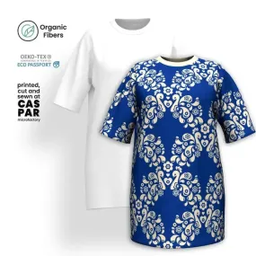 PEACOCK LOVE blue - T-shirt dress (organic cotton)
