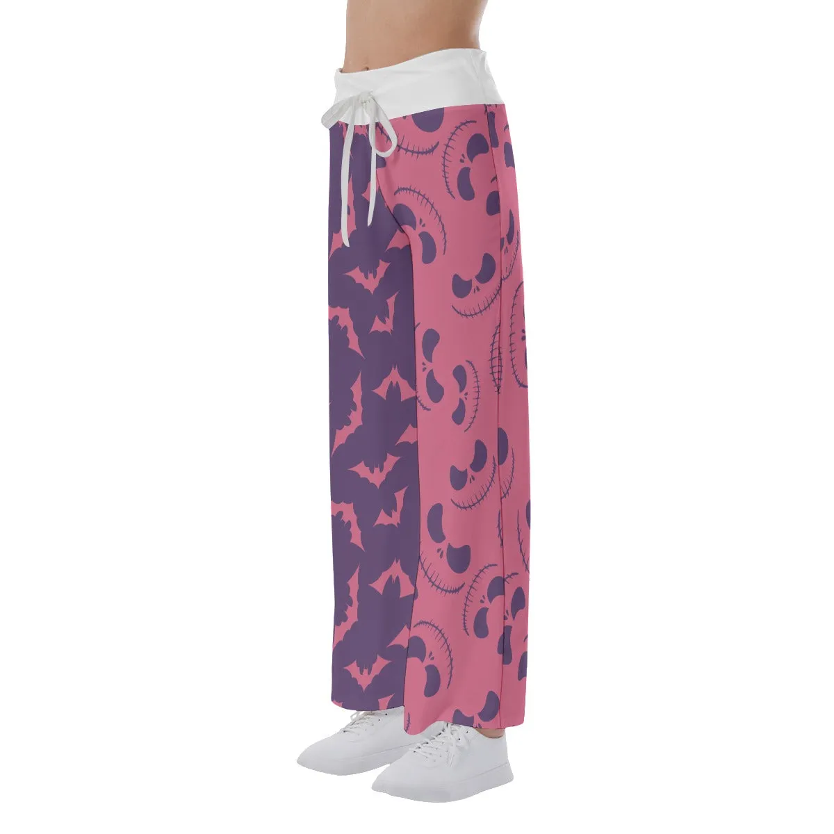 Pink Purple Halloween Skull Nightmare Women's High-waisted Wide Leg Pants