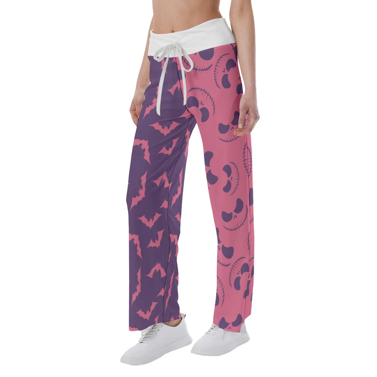 Pink Purple Halloween Skull Nightmare Women's High-waisted Wide Leg Pants