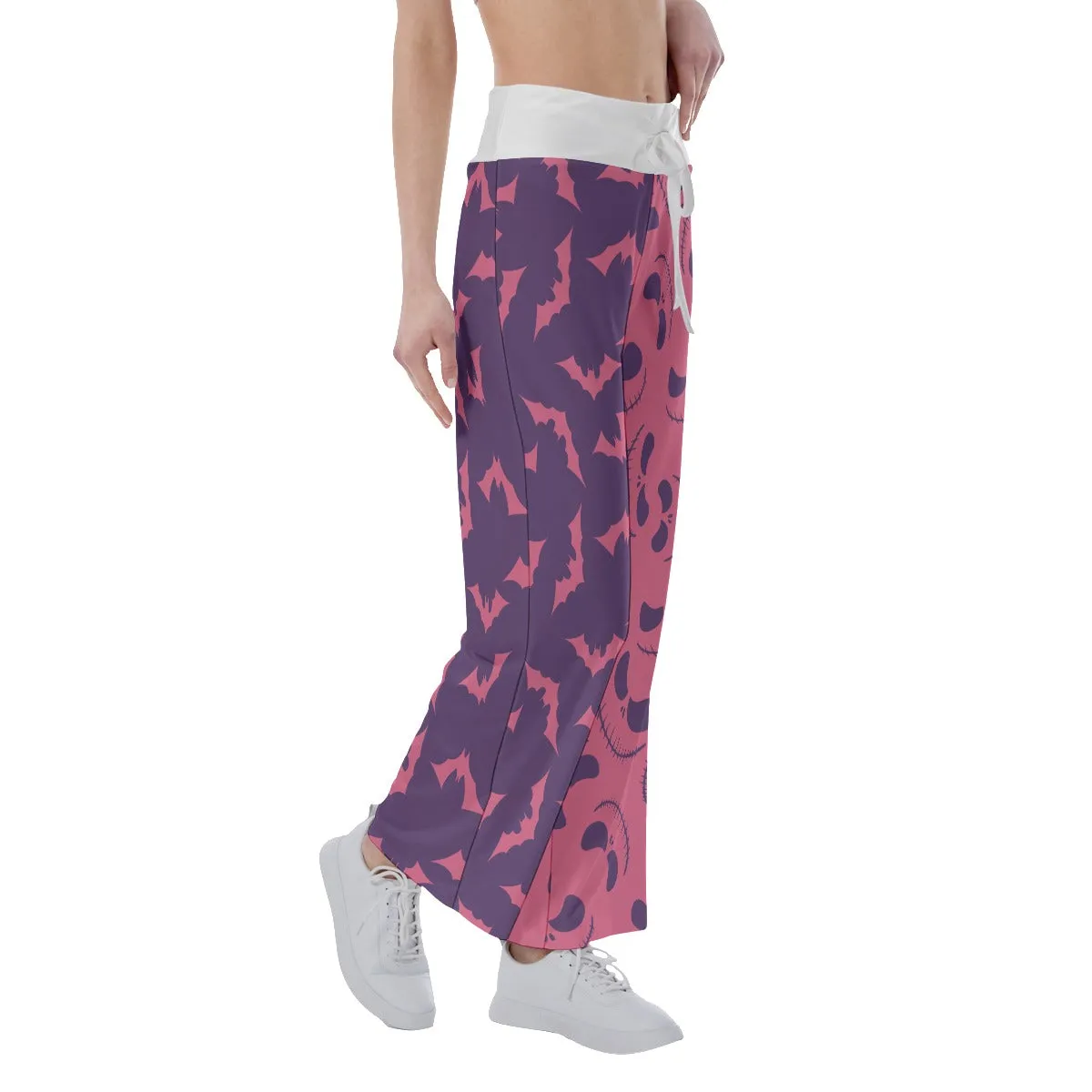 Pink Purple Halloween Skull Nightmare Women's High-waisted Wide Leg Pants