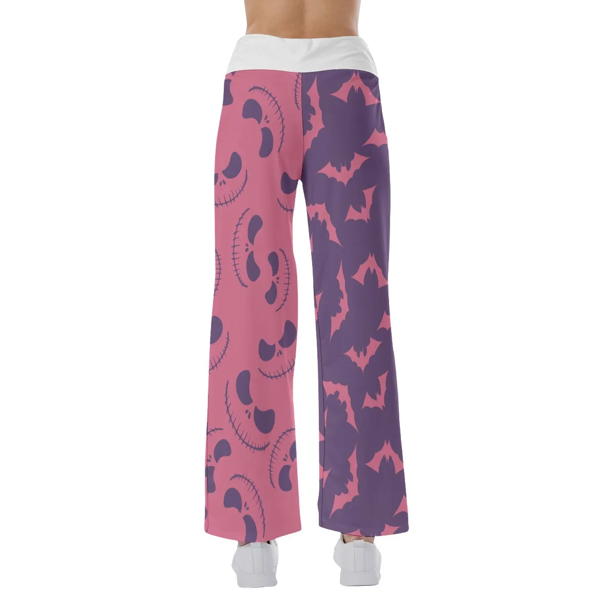 Pink Purple Halloween Skull Nightmare Women's High-waisted Wide Leg Pants