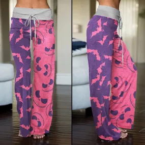 Pink Purple Halloween Skull Nightmare Women's High-waisted Wide Leg Pants