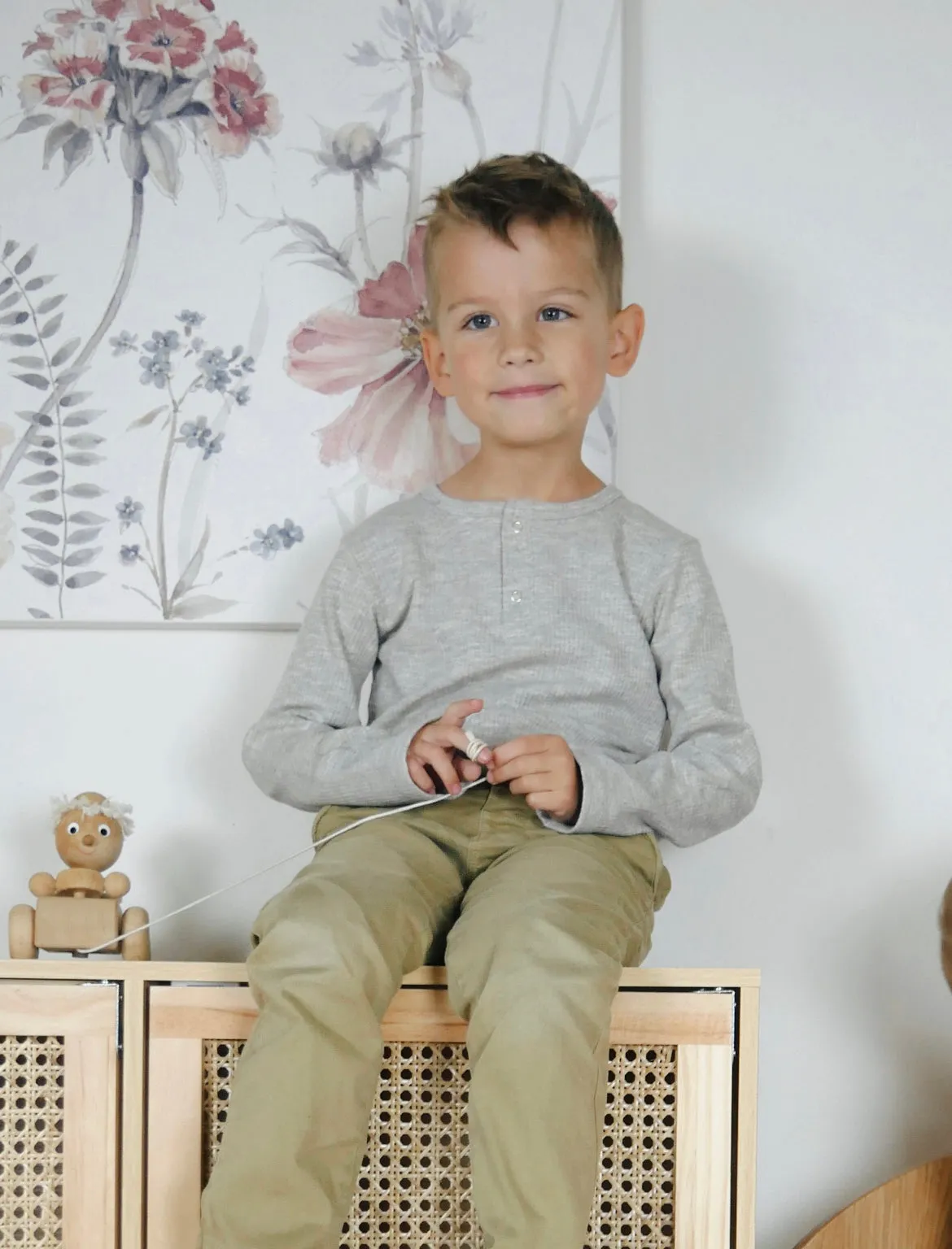 Ponchik Babies   Kids - Cotton Henley - Koala Rib