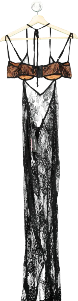 PrettyLittleThing Black Sheer Contrast Lace Cut Out Detail Maxi Dress UK 10