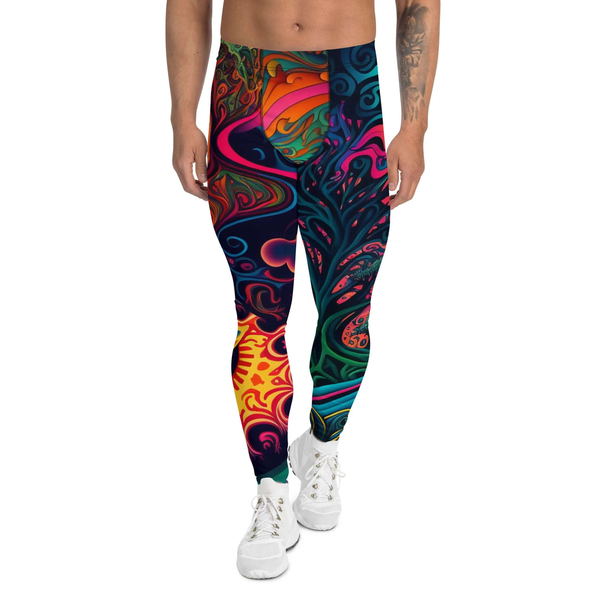 Psychedelic Sunburst Men’s Leggings – Bold, Vibrant, and Uniquely Artistic