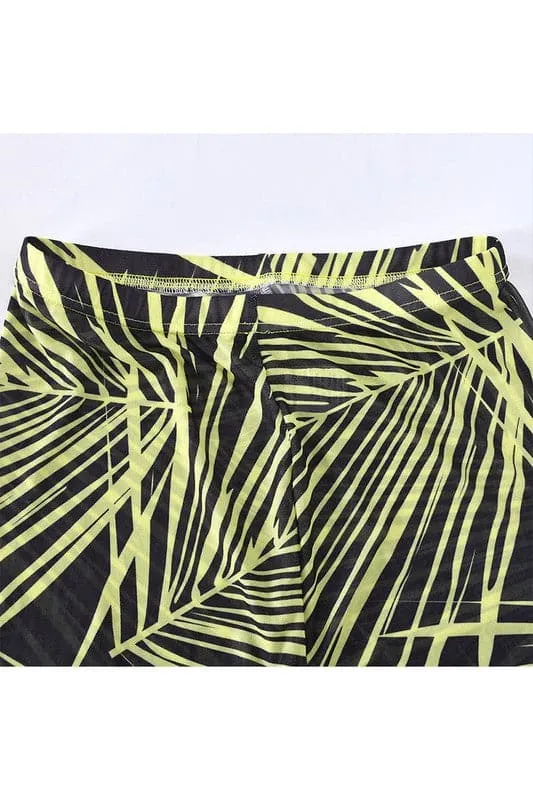 PY370 Leaves Printed Mesh Leggings