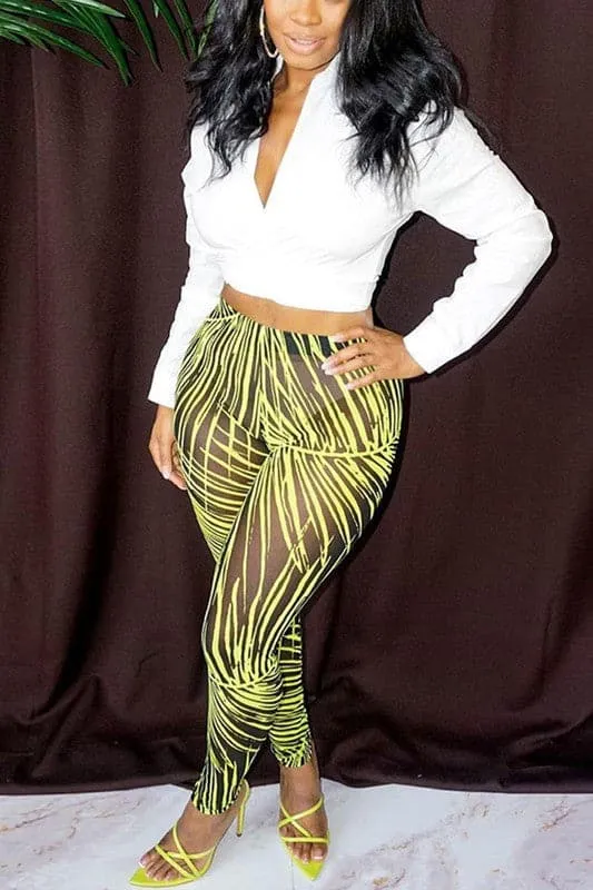 PY370 Leaves Printed Mesh Leggings