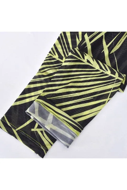 PY370 Leaves Printed Mesh Leggings