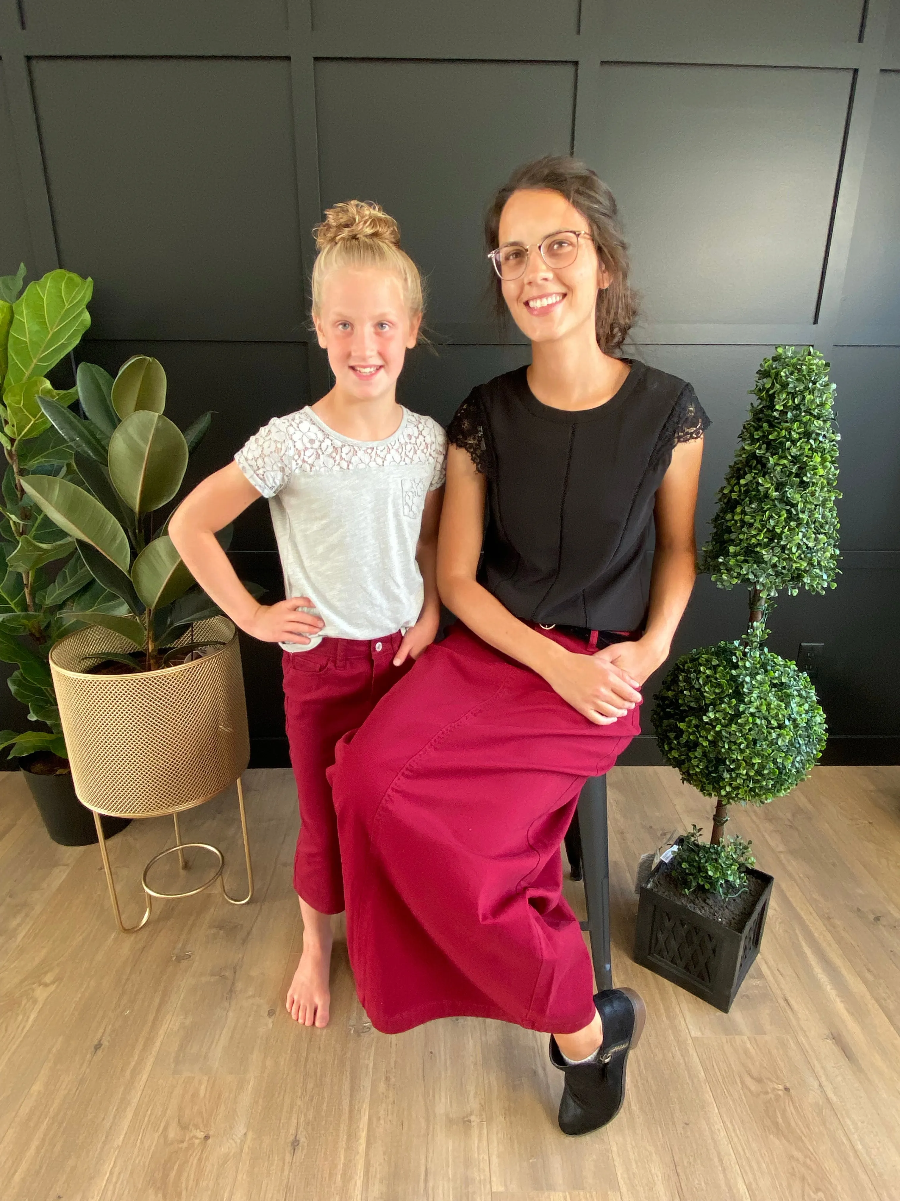 "Natalie" in Wine Girls Mid Length Skirt - CLEARANCE