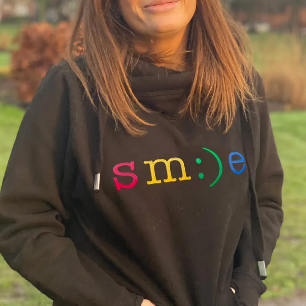 Rainbow Smile Embroidered Cowl Neck Hoodie