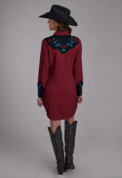 Roper Women's Red Twill Embroidered Yoke Western Shirt Dress 0040-0761