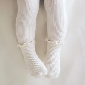 Ruffle Ribbed Leggings   Socks - Ivory
