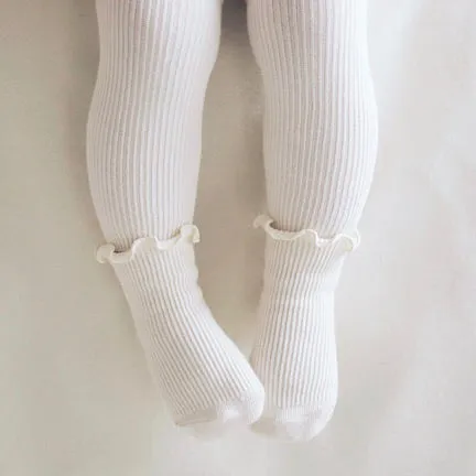 Ruffle Ribbed Leggings   Socks - Ivory