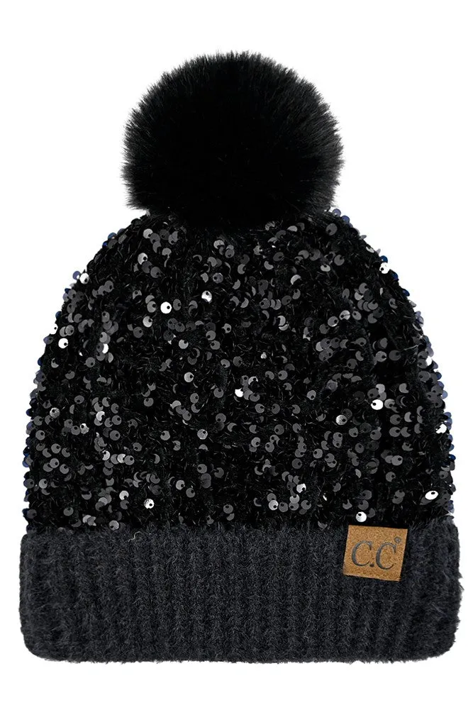 Sequin CC Pom Beanie