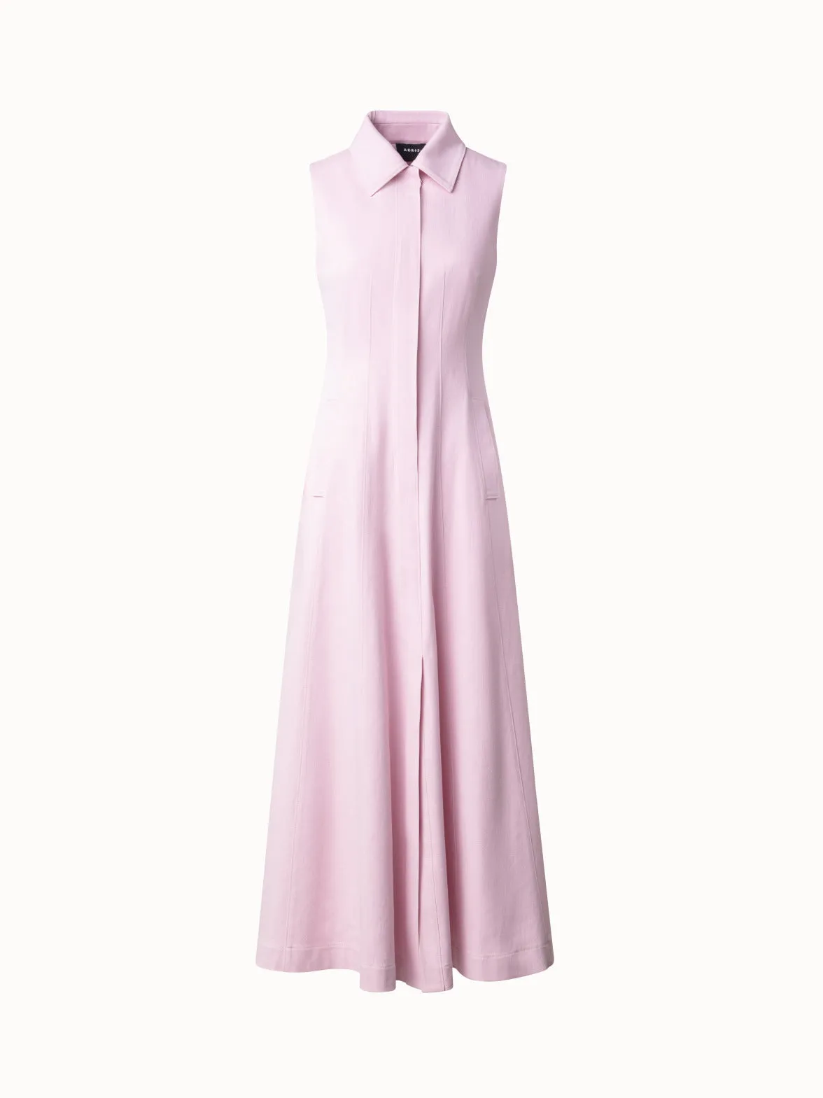 Sleeveless Cotton Denim Midi Shirt Dress