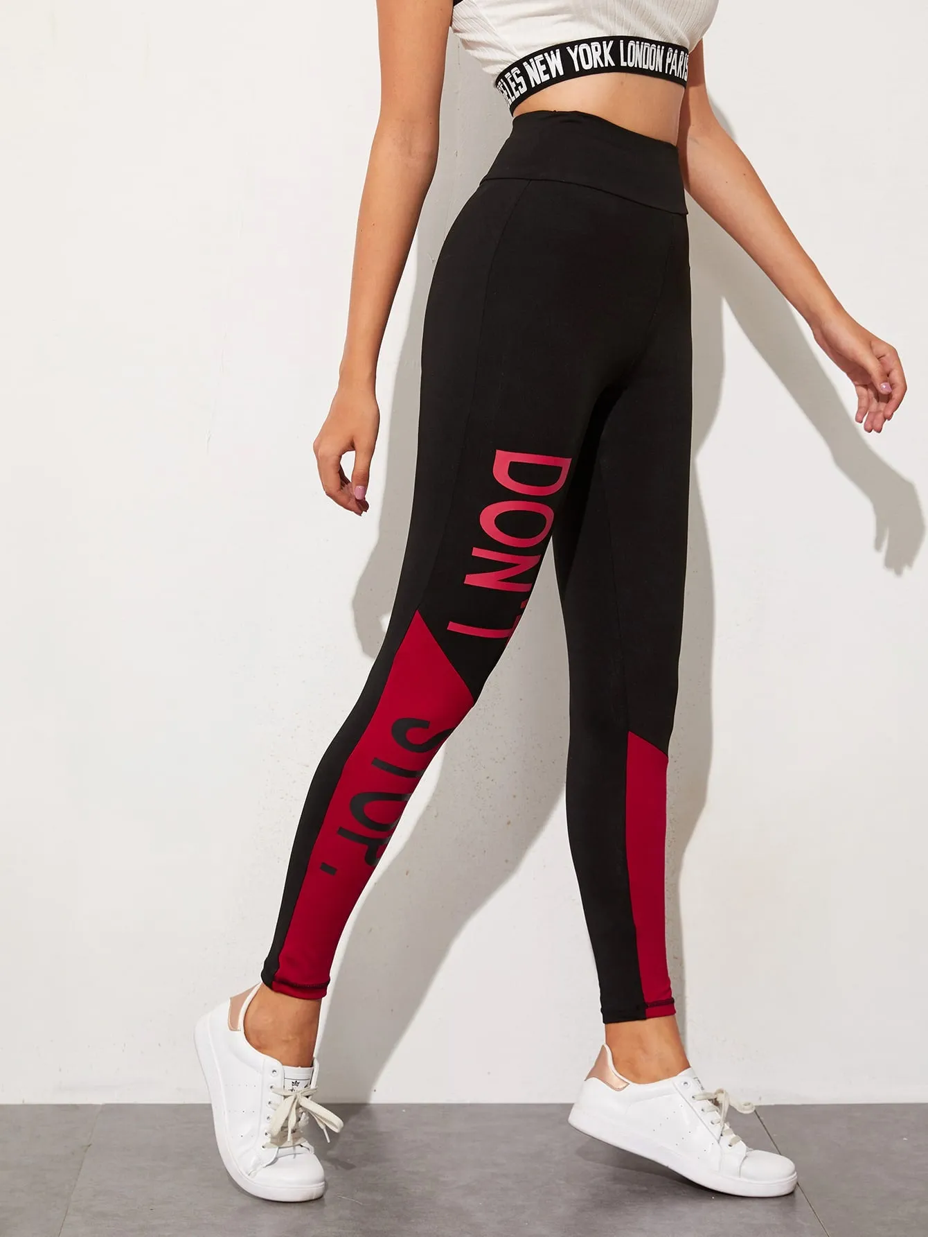 Sporty Slogan Cropped Women Leggings