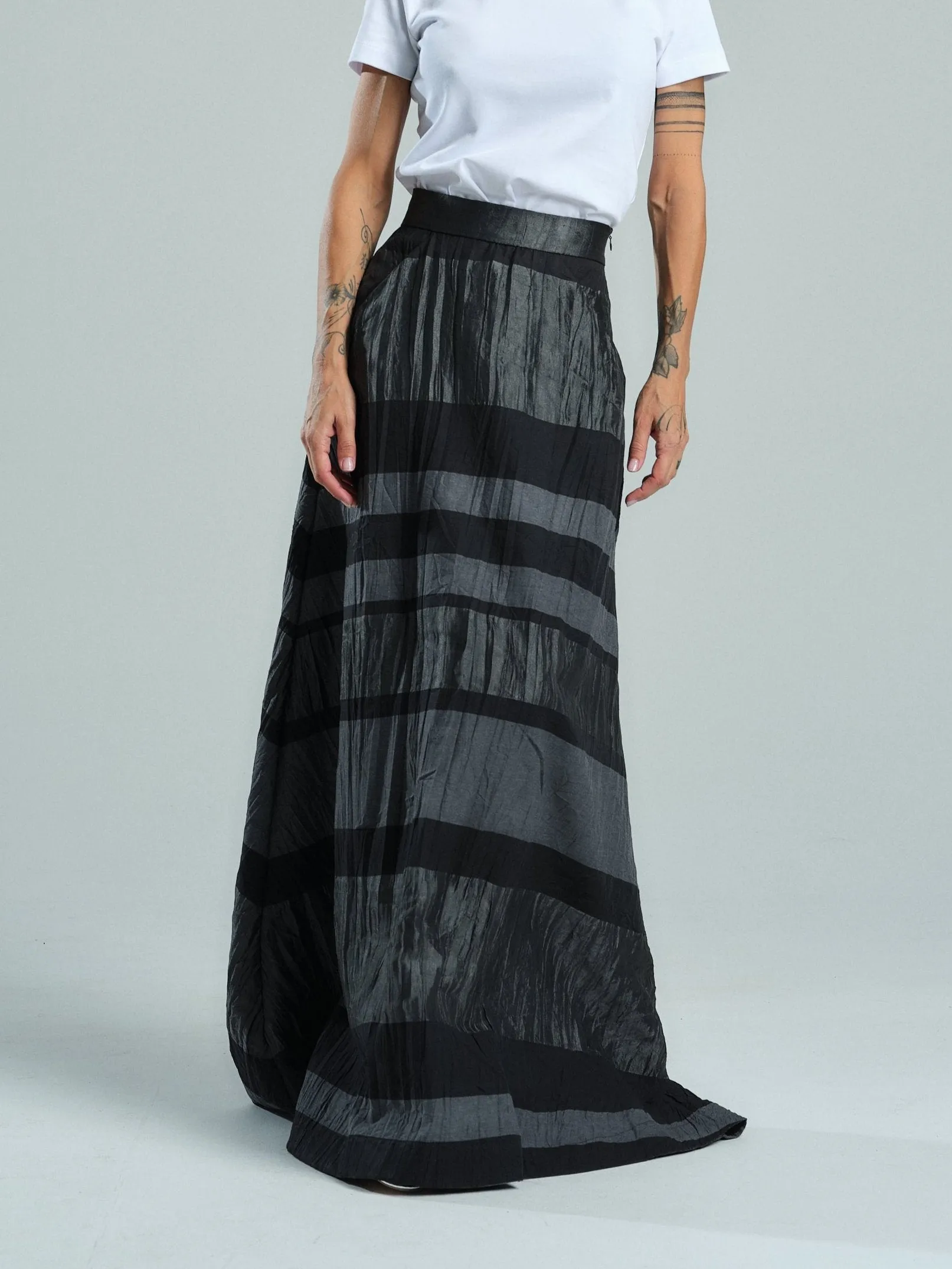 Striped Pleated Maxi Skirt