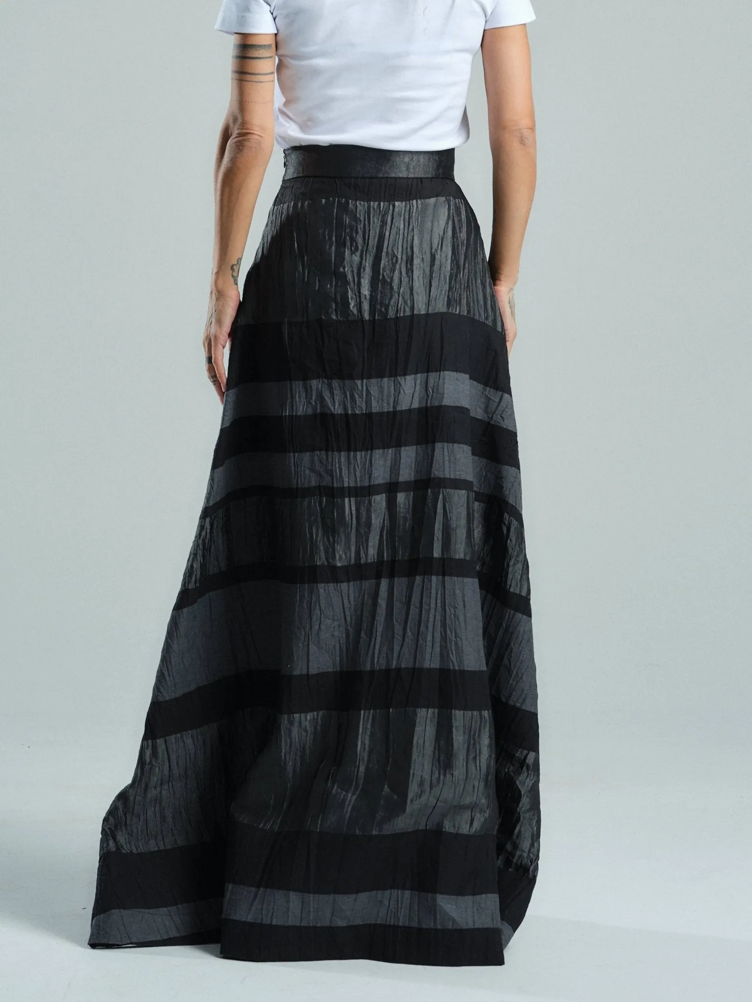 Striped Pleated Maxi Skirt