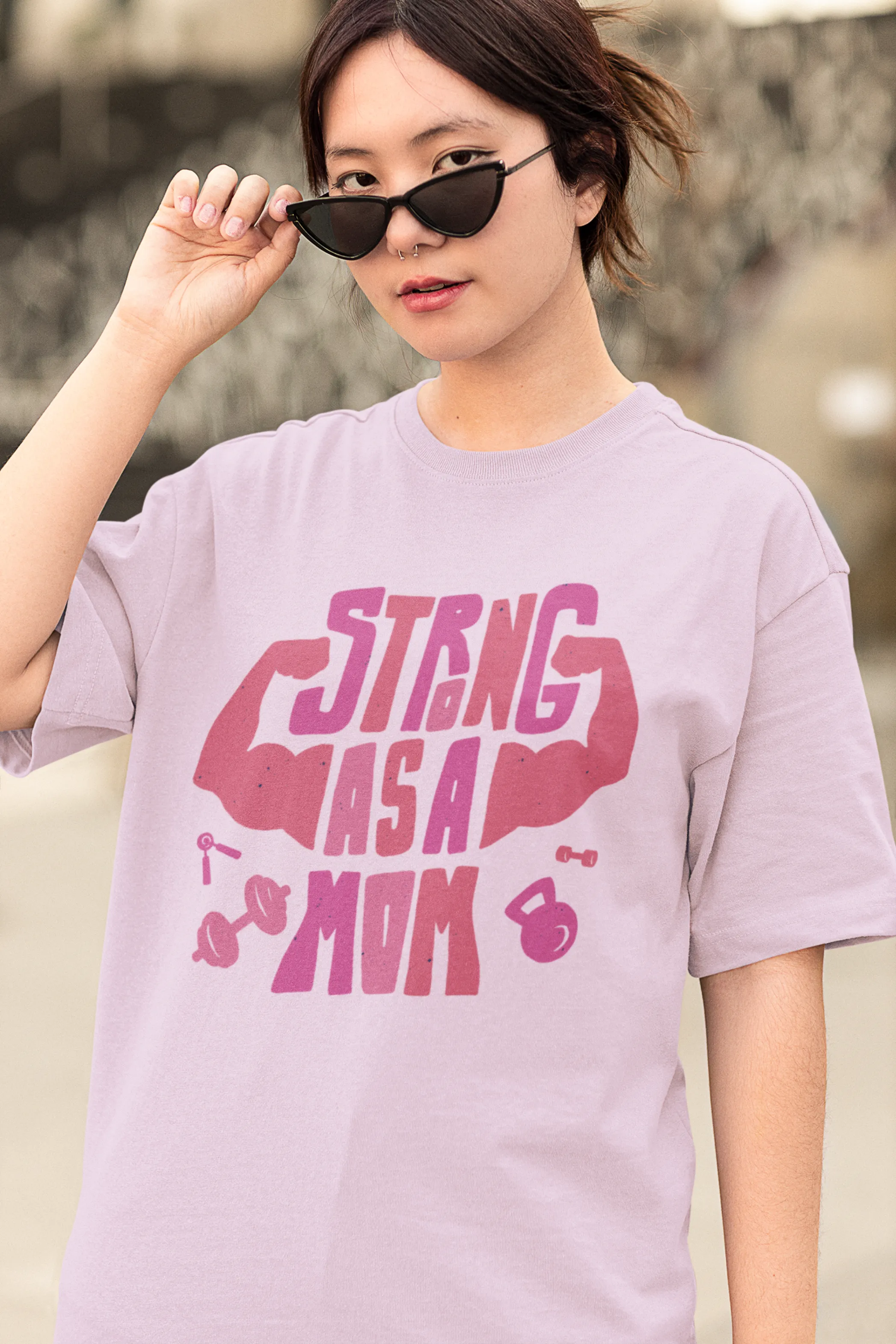 Strong Mom Gym Printed Oversized T-shirt for women