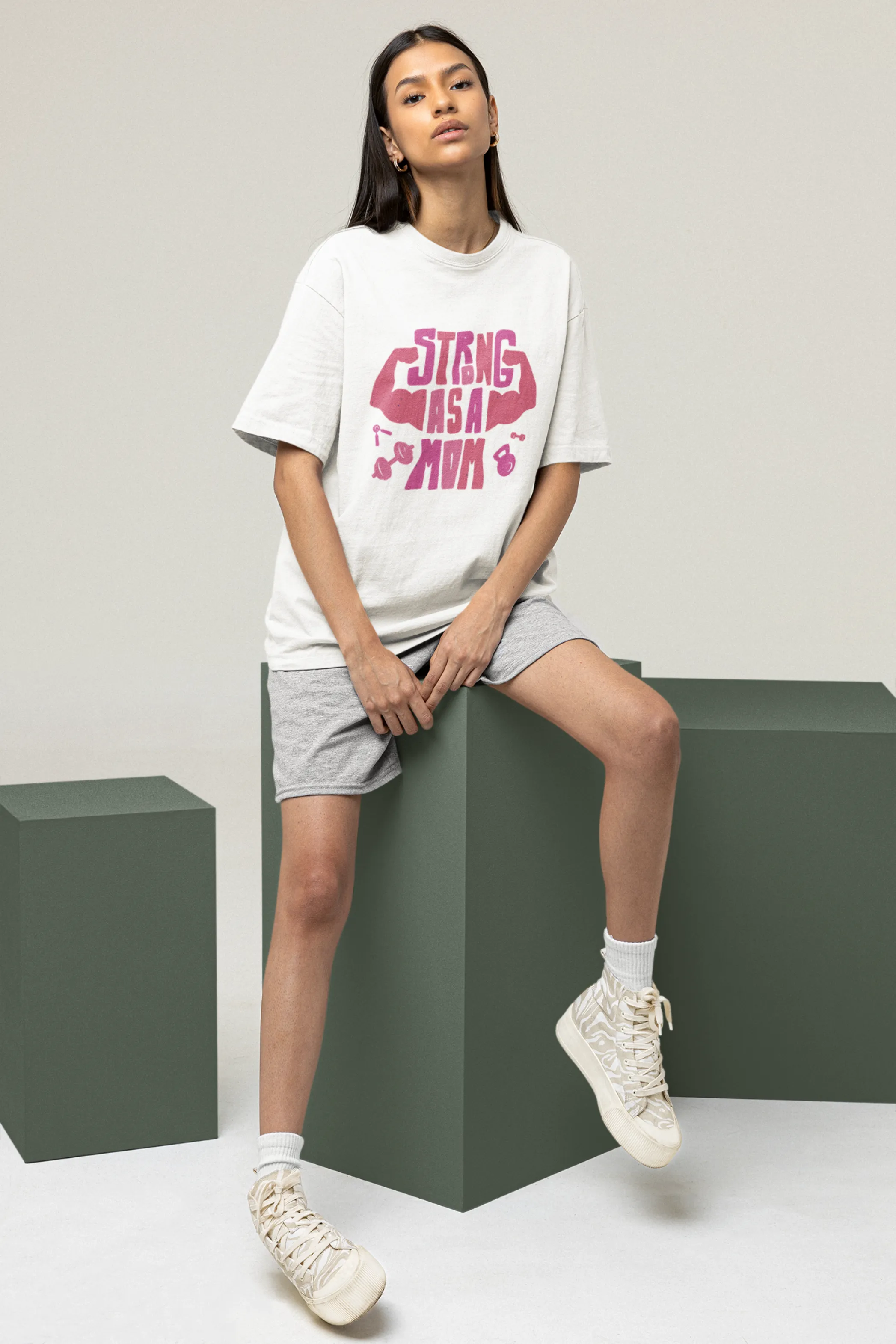 Strong Mom Gym Printed Oversized T-shirt for women